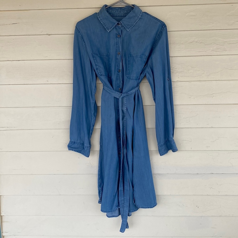 Blue Denim Long Sleeve Button Up Dress
